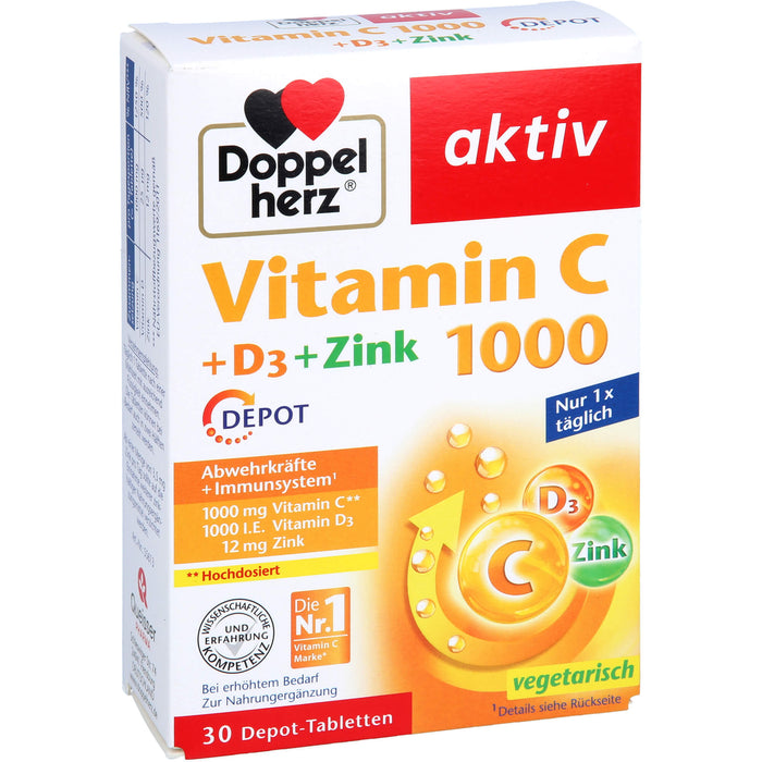 Doppelherz Vitamin C 1000 + D3 + Zink Depot Tabletten, 30 St. Tabletten