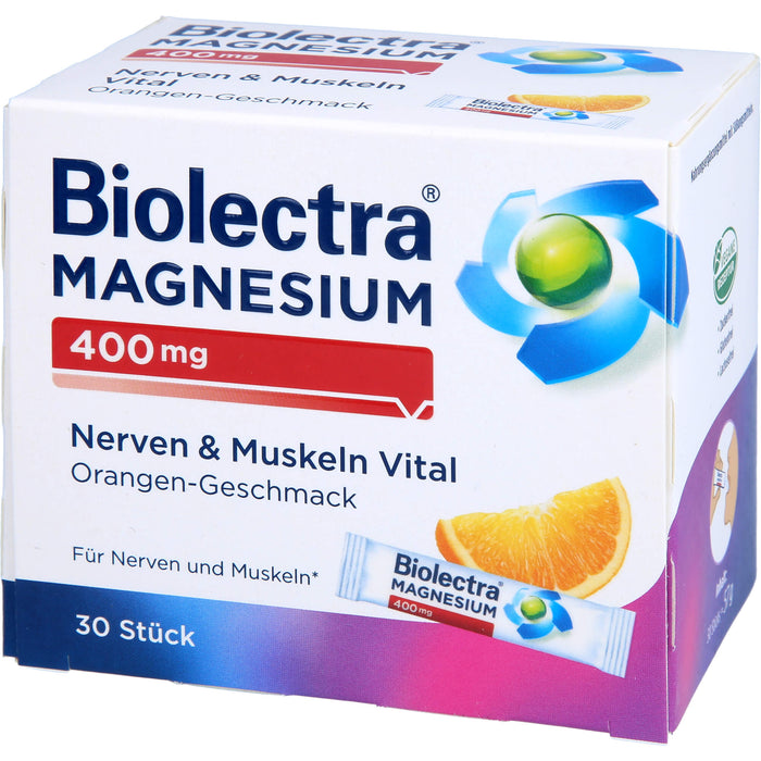 Biolectra Magnesium 400 mg Nerven & Muskeln Vital Direktstick mit Orangen-Geschmack, 30 St. Beutel