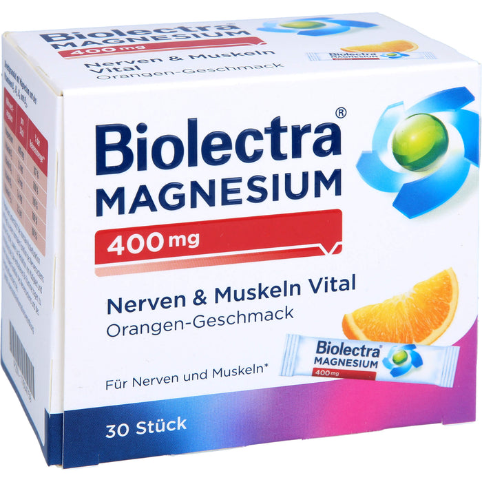 Biolectra Magnesium 400 mg Nerven & Muskeln Vital Direktstick mit Orangen-Geschmack, 30 St. Beutel