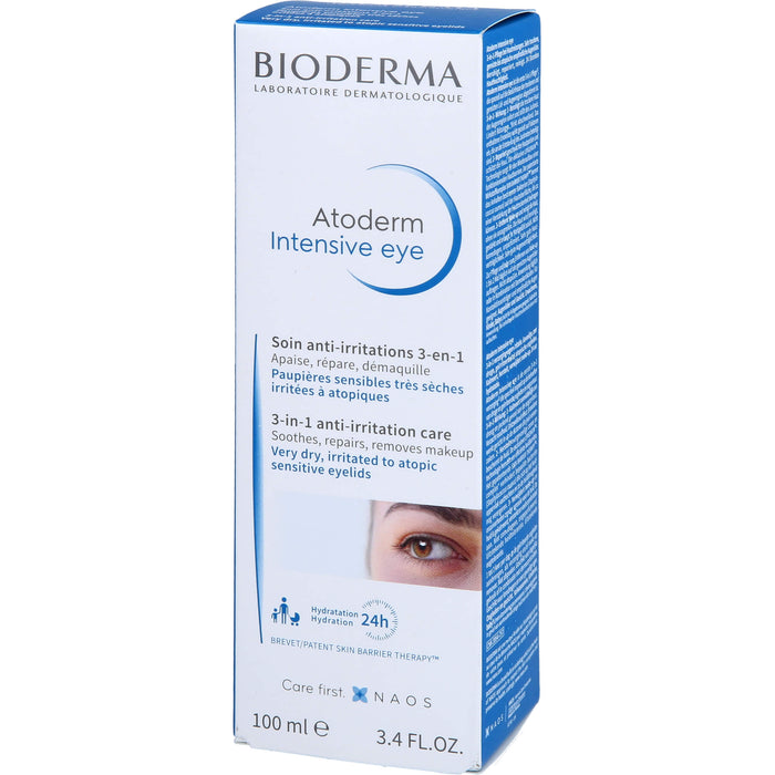 BIODERMA Atoderm Intensive eye Augencreme mit Hyaluronsäure bei trockenen, juckenden, irritierten bis zu Neurodermitis neigenden Augenlidern, 100 ml Creme