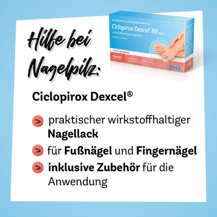 Ciclopirox Dexcel 80 mg/g Lösung wirkstoffhaltiger Nagellack bei Nagelpilzinfektionen, 3.3 ml Wirkstoffhaltiger Nagellack