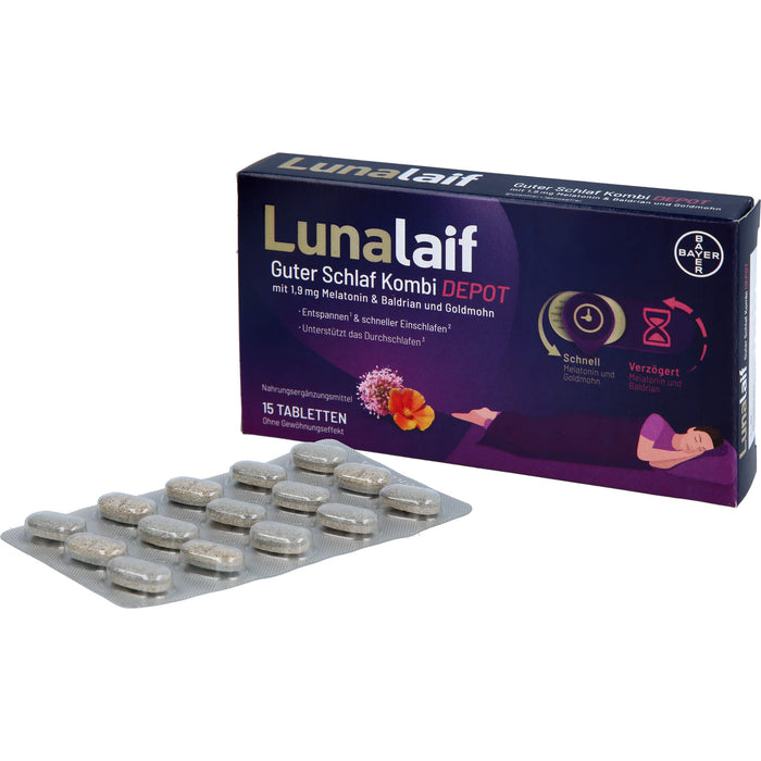 Lunalaif Guter Schlaf Kombi Depot mit 1,9 mg Melatonin Tabletten, 15 St. Tabletten