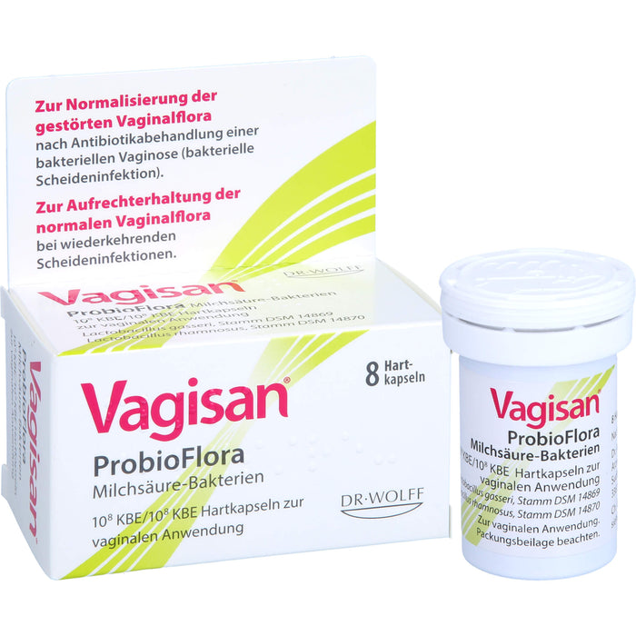 Vagisan ProbioFlora Milchsäure-Bakterien Hartkapseln ur Normalisierung der gestörten Scheidenflora nach Antibiotikabehandlung einer bakteriellen Vaginose, 8 St. Kapseln