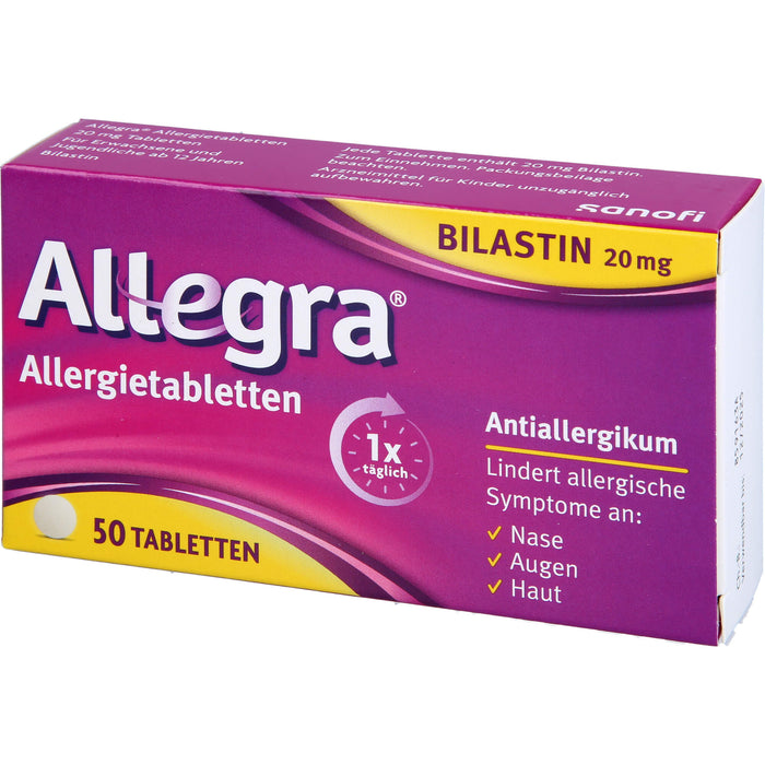 Allegra 20 mg Allergietabletten lindert allergische Symptome, 50 St. Tabletten