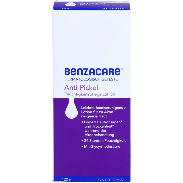 BENZACARE Anti-Pickel Feuchtigkeitspflege LSF 30 für zu Akne neigende Haut, 120 ml Lotion