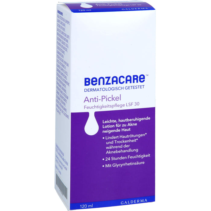 BENZACARE Anti-Pickel Feuchtigkeitspflege LSF 30 für zu Akne neigende Haut, 120 ml Lotion