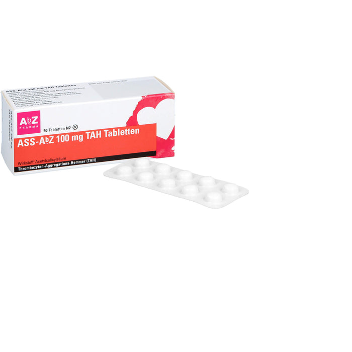 ASS-AbZ 100 mg TAH Tabletten beugt u.a. der Enstehung von Blutgerinsseln vor, 50 St. Tabletten