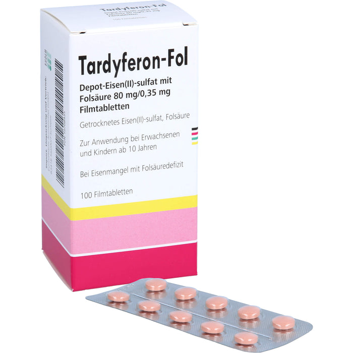 Tardyferon-Fol Depot-Eisen(II)-sulfat mit Folsäure 80 mg/0,35 mg Eurim Filmtabletten, 100 St. Tabletten