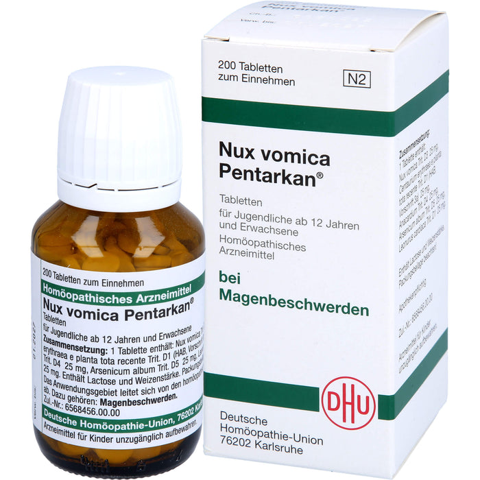 DHU Nux vomica Pentarkan Tabletten bei Magenbeschwerden, 200 St. Tabletten