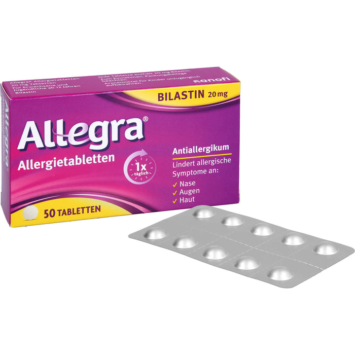 Allegra 20 mg Allergietabletten lindert allergische Symptome, 50 St. Tabletten