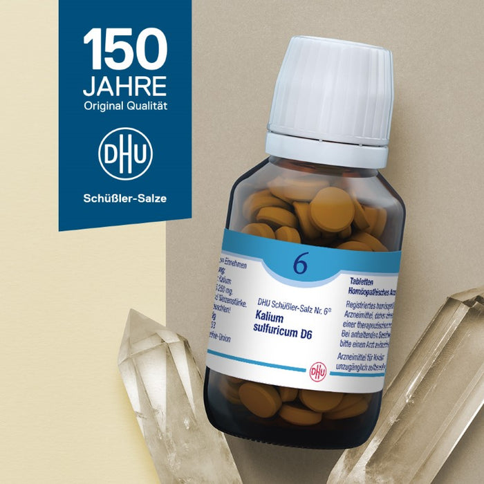 DHU Schüßler-Salz Nr. 6 Kalium sulfuricum D6 – Das Mineralsalz der Entschlackung – das Original – umweltfreundlich im Arzneiglas, 200 St. Tabletten