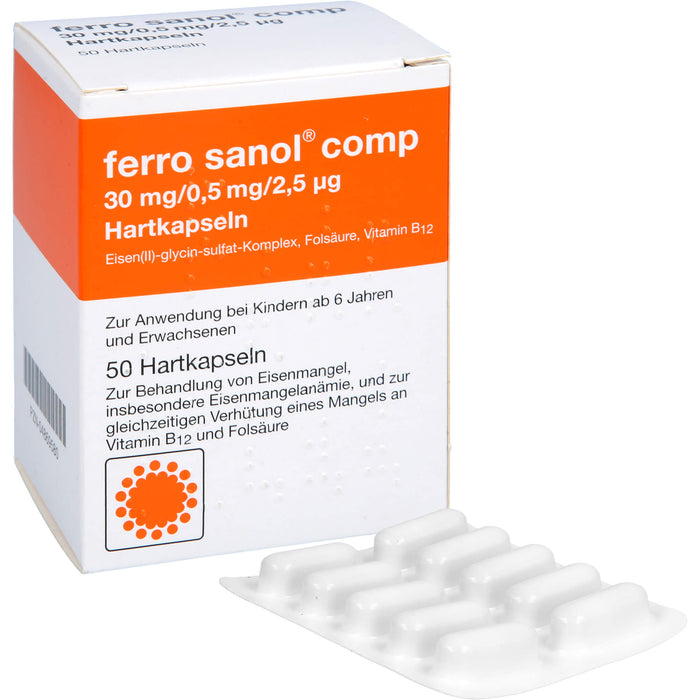 ferro sanol comp 30 mg / 0,5 mg / 2,5 µg Hartkapseln bei Eisenmangel, 50 St. Kapseln