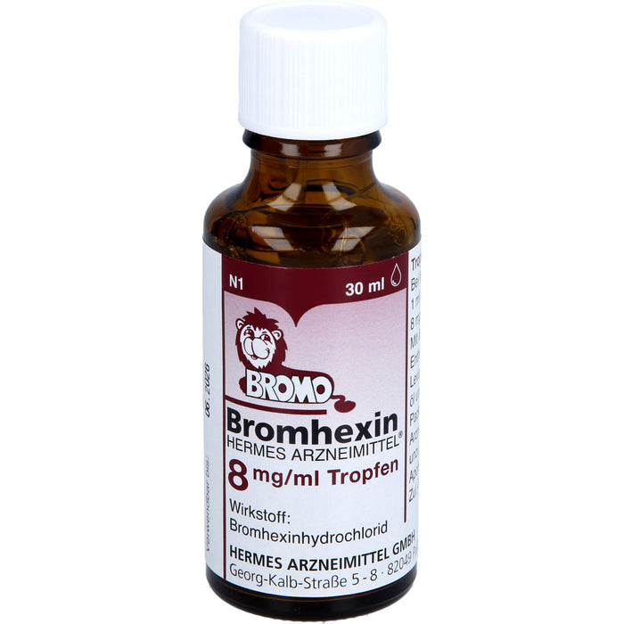 HERMES ARZNEIMITTEL Bromhexin 8 mg / ml Tropfen bei festhaftendem Bronchialschleim, 30 ml Lösung