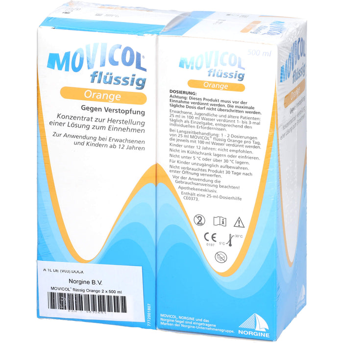 MOVICOL flüssig Orange, Konzentrat zur Herstellung einer Lösung zum Einnehmen, 2X500 ml KON
