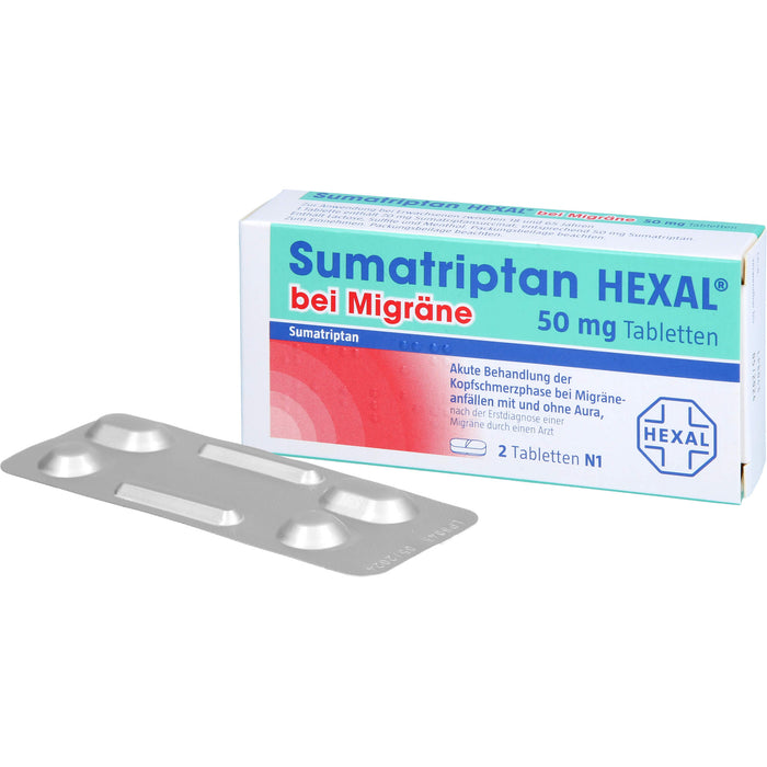 Sumatriptan HEXAL bei Migräne 50 mg Tabletten, 2 St. Tabletten