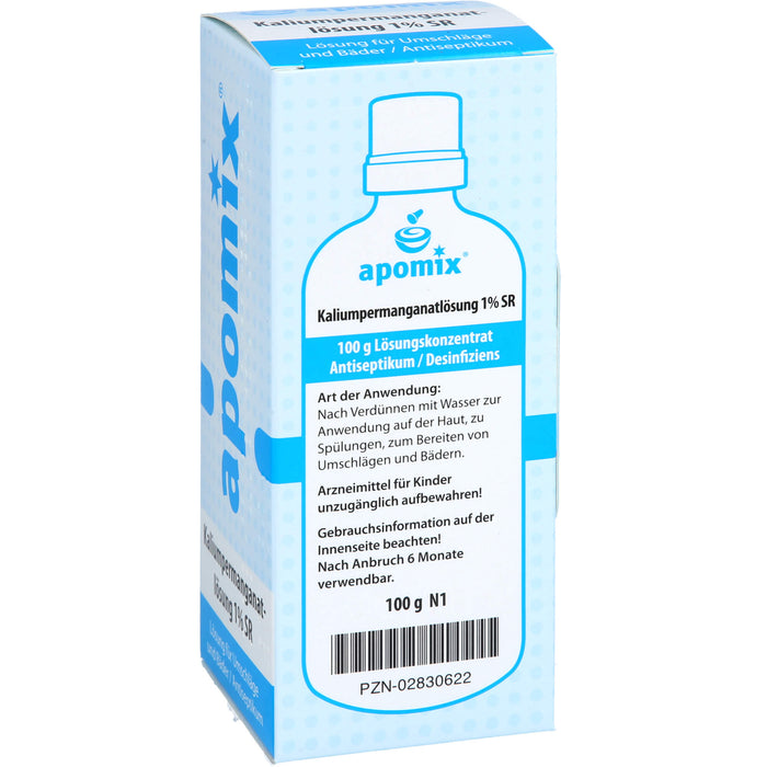 apomix Kaliumpermanganat Lösung 1% SR Antiseptikum für Umschläge und Bäder, 100 ml Lösung