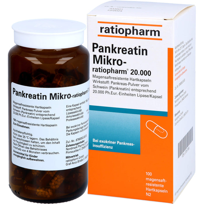 Pankreatin Mikro-ratiopharm 20 000 Hartkapseln bei Verdauungsstörungen, 100 St. Kapseln