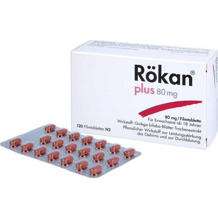 Rökan plus 80 mg Filmtabletten zur Leistungssteigerung des Gehirns, 120 St. Tabletten