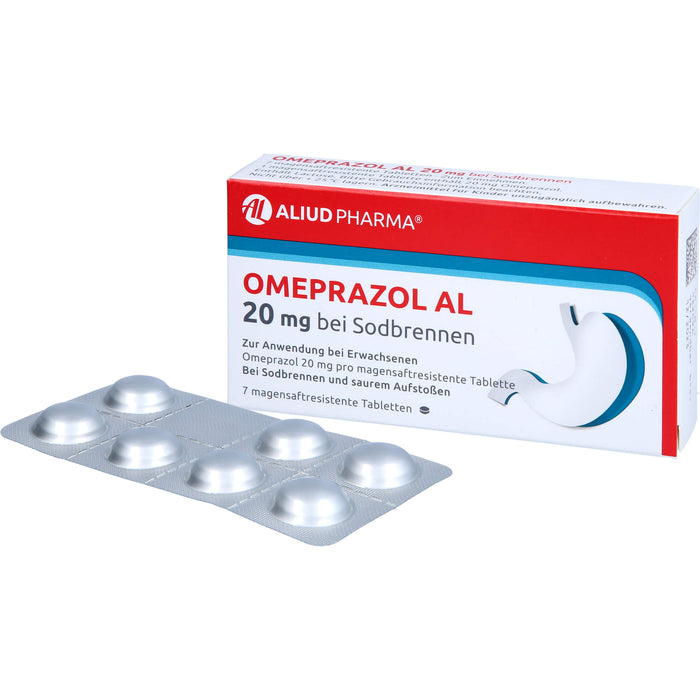 Omeprazol AL 20 mg Tabletten bei Sodbrennen, 7 St. Tabletten