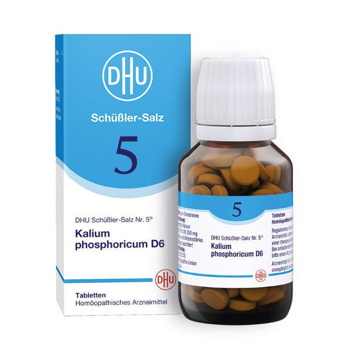 DHU Schüßler-Salz Nr. 5 Kalium phosphoricum D6 – Das Mineralsalz der Nerven und Psyche – das Original – umweltfreundlich im Arzneiglas, 200 St. Tabletten