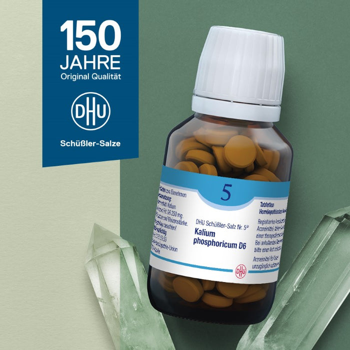 DHU Schüßler-Salz Nr. 5 Kalium phosphoricum D6 – Das Mineralsalz der Nerven und Psyche – das Original – umweltfreundlich im Arzneiglas, 200 St. Tabletten