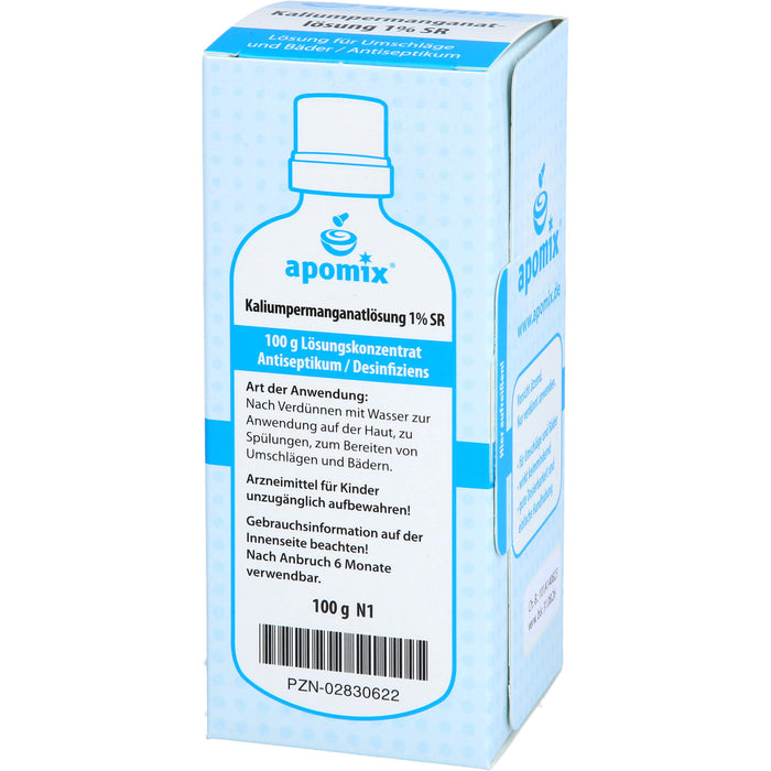 apomix Kaliumpermanganat Lösung 1% SR Antiseptikum für Umschläge und Bäder, 100 ml Lösung