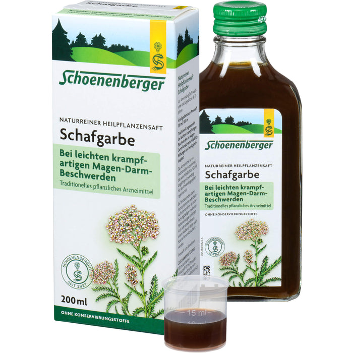 Schoenenberger Naturreiner Heilpflanzensaft Schafgarbe bei leichten krampfartigen Beschwerden im Magen-Darm-Bereich, 200 ml Lösung