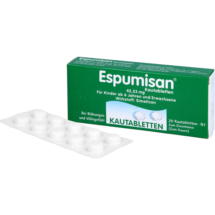 Espumisan 42,33 mg Kautabletten bei Blähungen und Völlegefühl, 20 St. Tabletten