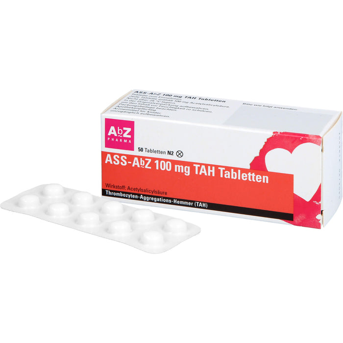 ASS-AbZ 100 mg TAH Tabletten beugt u.a. der Enstehung von Blutgerinsseln vor, 50 St. Tabletten