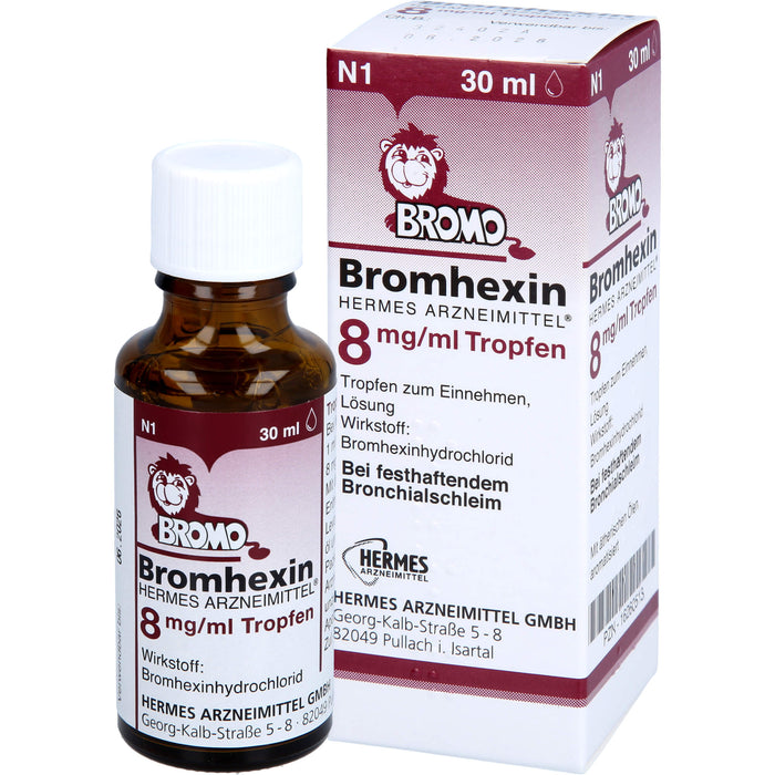 HERMES ARZNEIMITTEL Bromhexin 8 mg / ml Tropfen bei festhaftendem Bronchialschleim, 30 ml Lösung